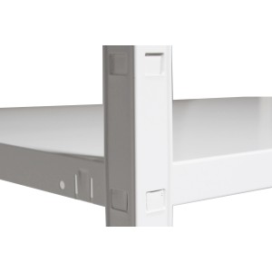 Detailaufnahme: Weißes Schulte Steckregal, 250x100x50 cm, mit PowerMAX Fachböden.