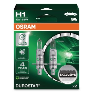 Osram Durostar H1 Halogen Scheinwerferlampe, 2er-Pack für Autoelektrik.