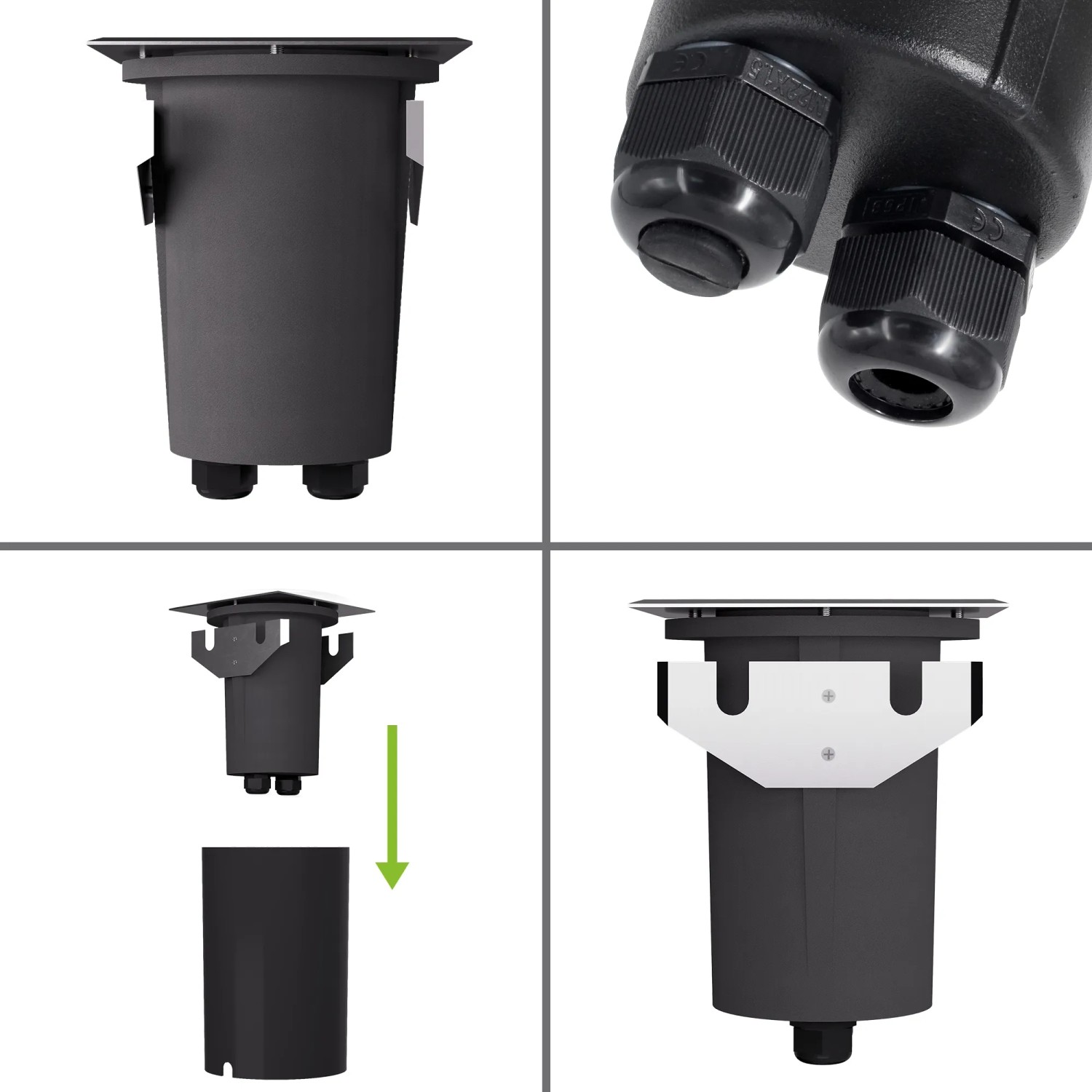 SSC-LUXon Juavi Bodeneinbaustrahler 4er Set, eckig, silber, IP67, schwenkbar, ohne Leuchtmittel.