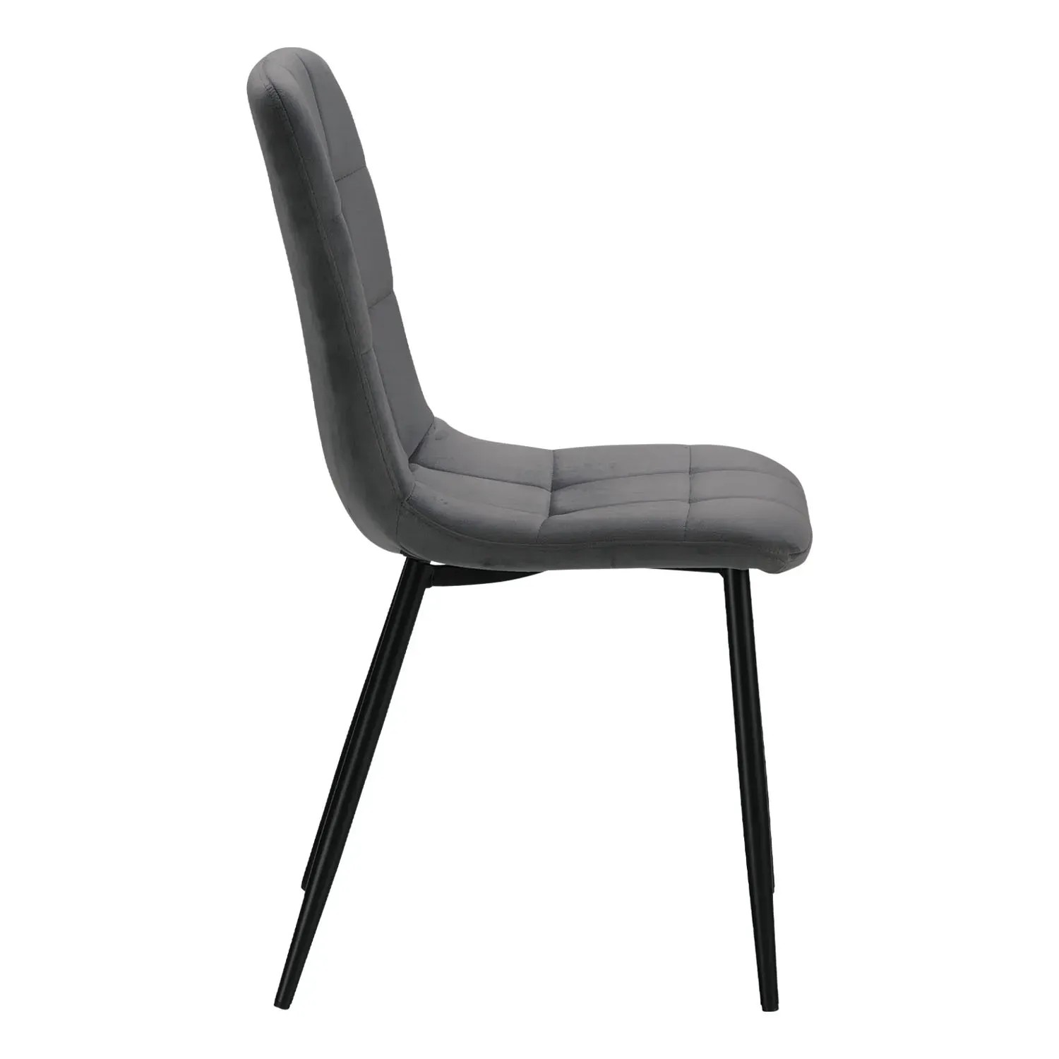 Homestyle4u Esszimmerstuhl, 6er Set, Anthrazit Samt, Seitenansicht. Gepolsterter Stuhl mit schwarzen Metallbeinen.