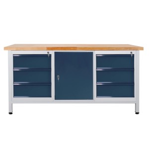 PROREGAL Werkbank Giant Rhino mit 6 Schubladen, 1 Tür, Buche Arbeitsplatte, lichtgrau/anthrazitgrau.