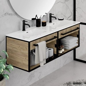 pianura Waschtisch mit Unterschrank Giulia Sahara Oak, 121 cm breit, Industrial Style mit Ablagen.