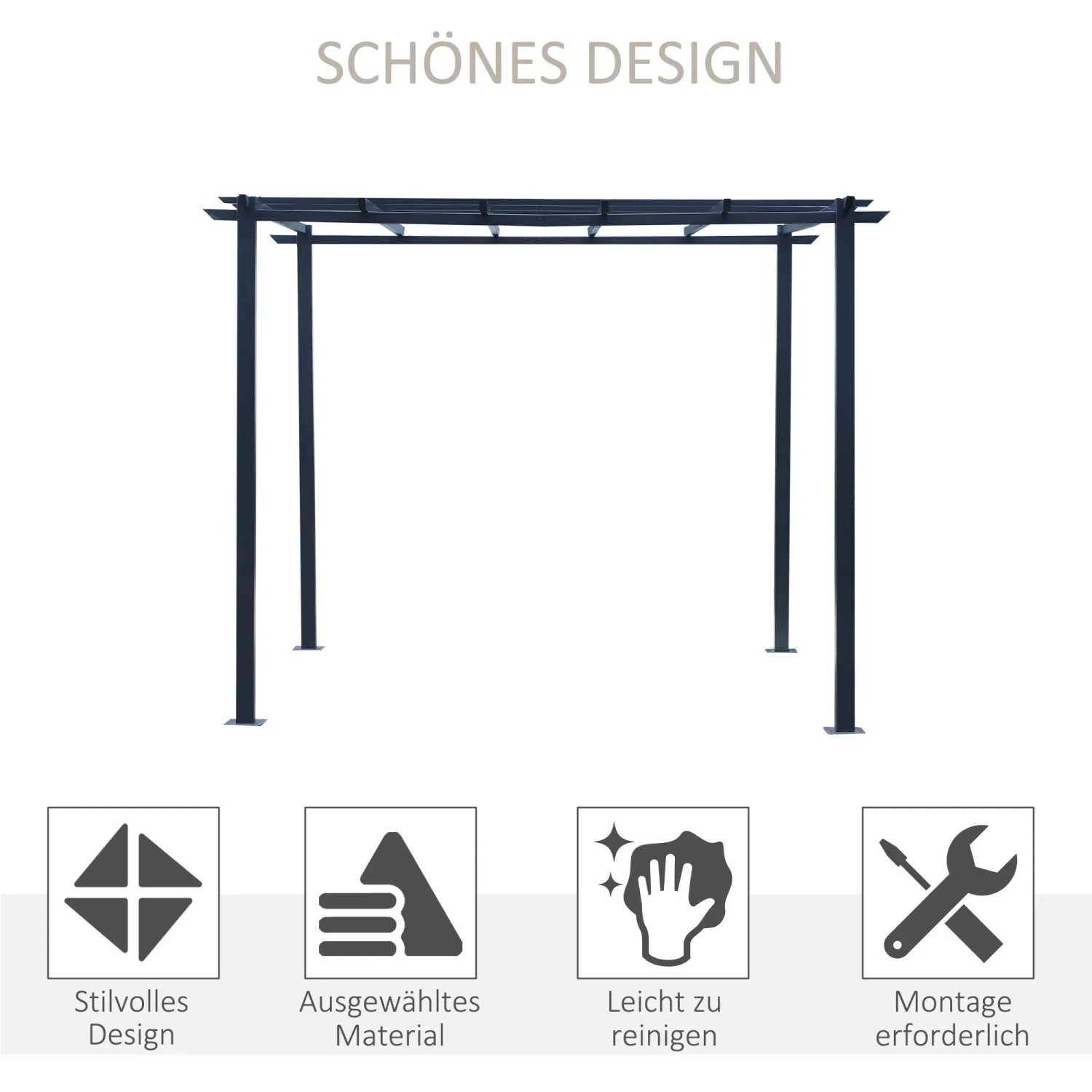 Outsunny Pergola Pavillon aus Metall, schwarz, ideal als Rankhilfe und Sonnenschutz im Garten.