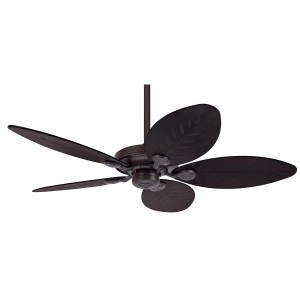 HUNTER FANS Deckenventilator Outdoor Elements II New Bronze mit braunen Palmblatt-Flügeln.