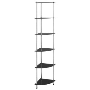 Schwarzes vidaXL Wandregal mit 6 Glasablagen, 30x30x160 cm, für Wohnzimmer und Büro.