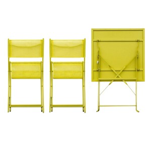 3-teiliges Bistro Set in Lime: Klapptisch und zwei Klappstühle aus Stahl für Garten, Balkon oder Terrasse.