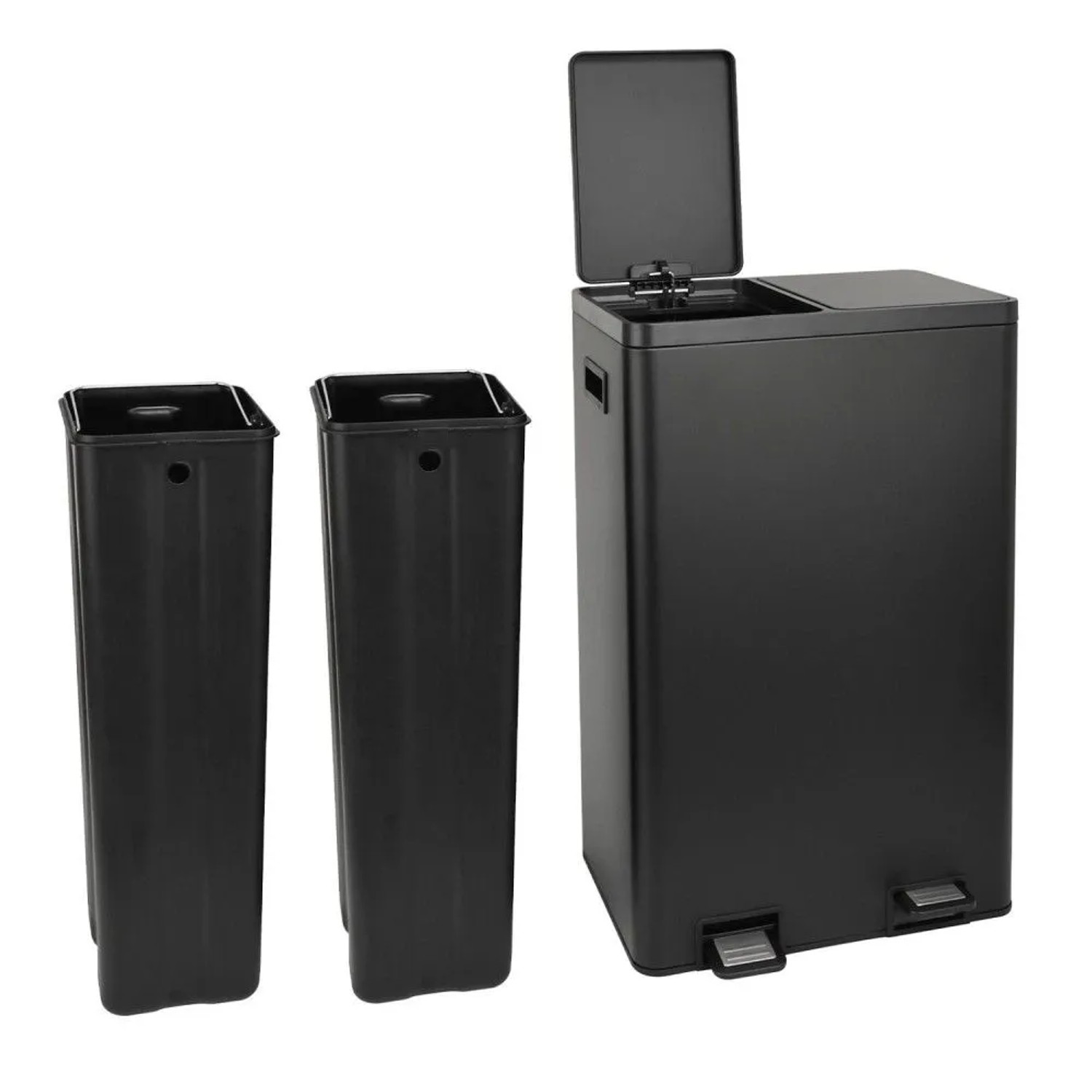 SVITA TMH2X30 Mülleimer 60L Mülltrennsystem 2 Fächer 2x30L Softclose Stahl Schwarz