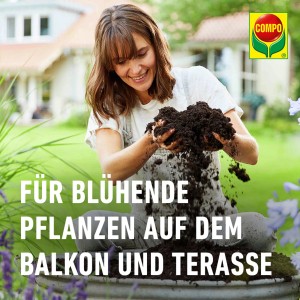 Sack Compo Sana Balkon- und Kübelpflanzenerde, 70L, mit Blumenabbildung.