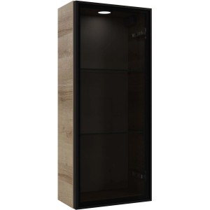 Pelipal Quantum Wandschrank mit Rauchglastür, Riviera Eiche Dekor und LED-Beleuchtung.