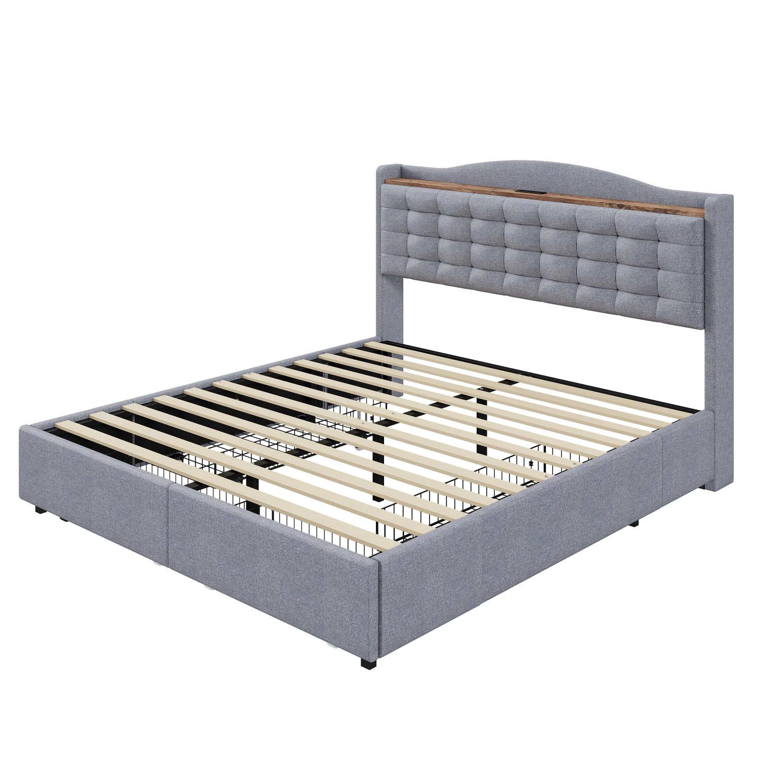 Merax Polsterbett 160x200cm USB Nachttisch 4 Schubladen Grau