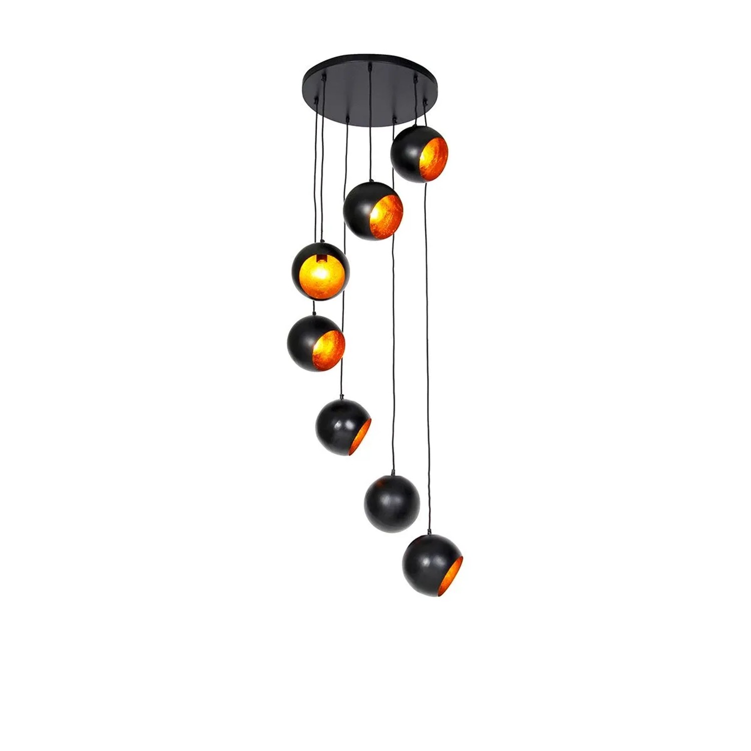 QAZQA Hängelampe Schwarz mit Goldener Innenausstattung 7 Flammig Crooked Cluster
