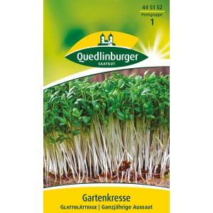 Samenpackung Quedlinburger Gartenkresse 'glattblättrige' mit frischer Kresse.