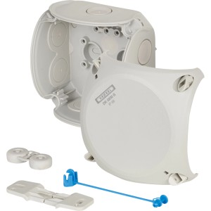 Hensel Abzweigkasten (93x93mm) ohne Klemmen, mit Zubehör für Aufputzmontage, grau.