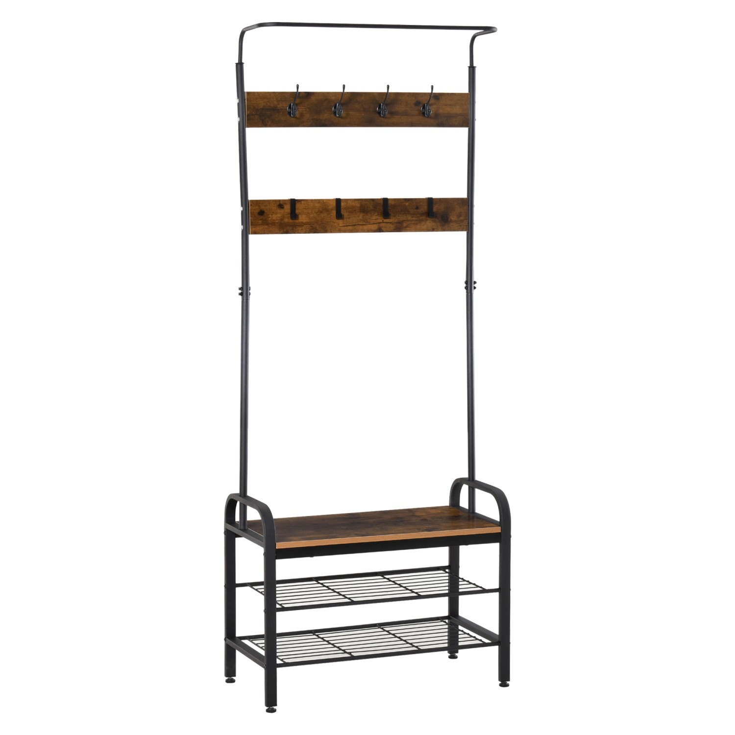 HOMCOM Garderobenständer mit 8 Haken 2 Ablagen MDF Schwarz 72 x 34 x 185 cm günstig online kaufen