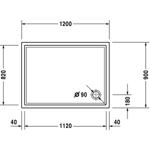 Technische Zeichnung der Duravit Starck Slimline Duschwanne, 120x90x5,5 cm, mit Maßangaben.
