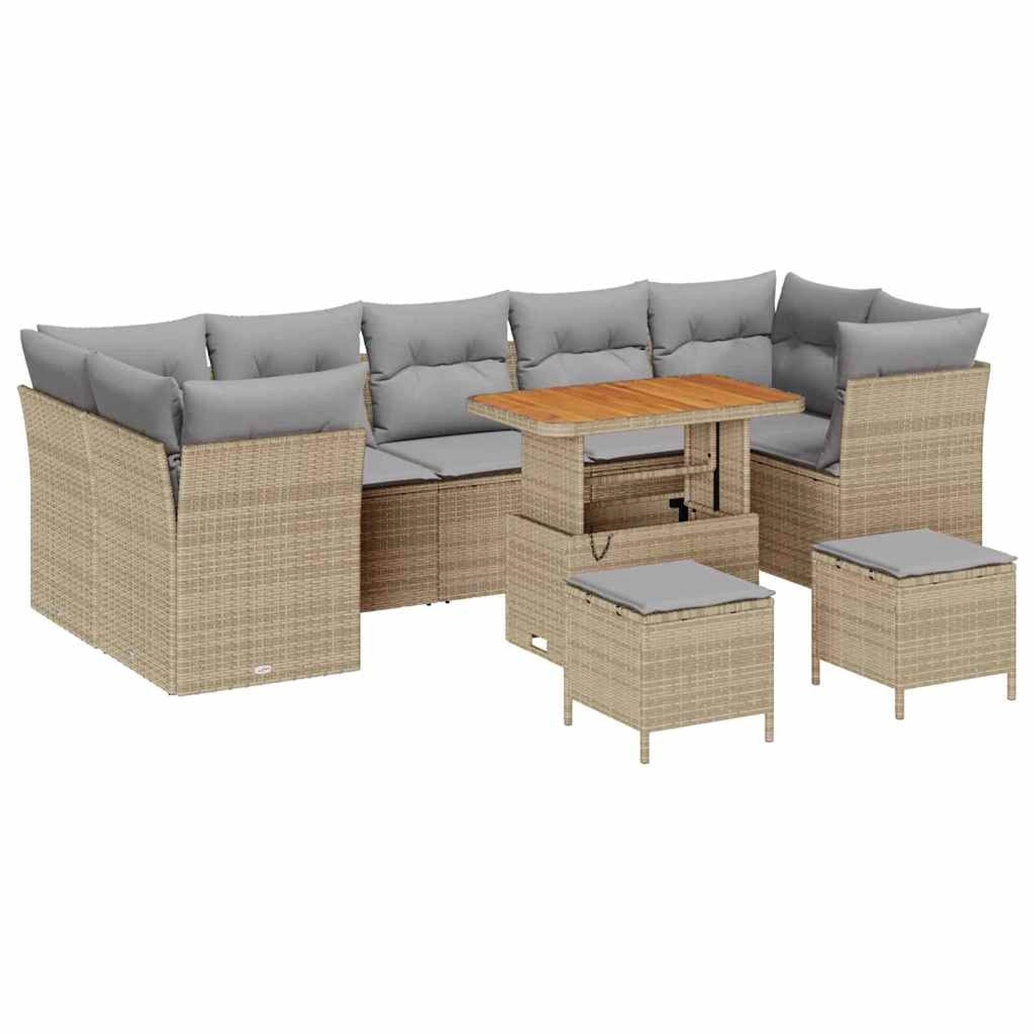vidaXL Garten-Sofa-Set Höhenverstellbar 10-Tlg Beige Poly Rattan 3361472 günstig online kaufen