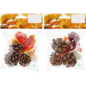 Herbstdeko-Set, bunt sortiert, 6-teilig: Pilze, Blätter und Zapfen für eine herbstliche Dekoration.