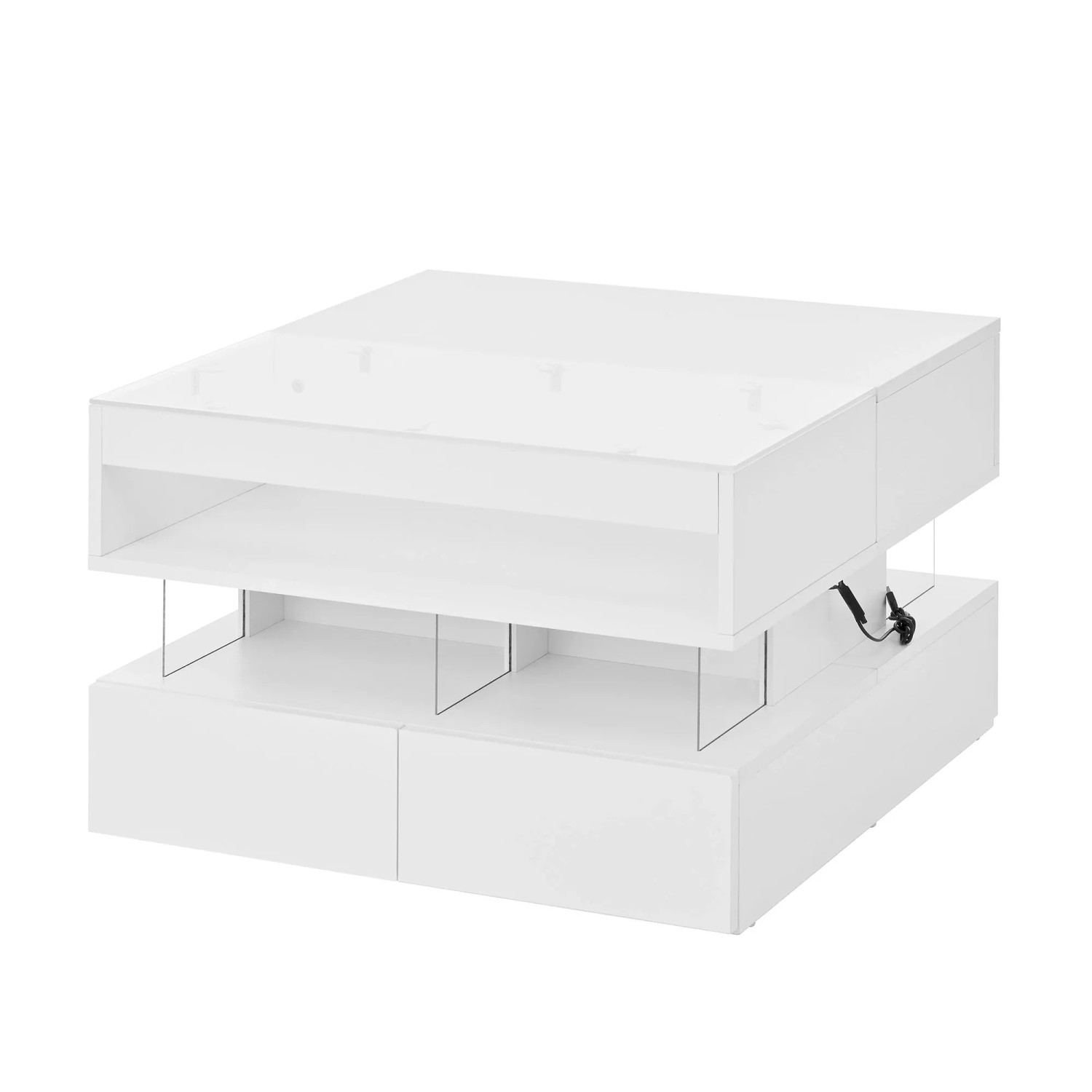 okwish Couchtisch Höhenverstellbar Wohnzimmertisch mit 16-Farbiger Beleuchtung/Glasplatte/Acryl-Trägern 70 × 113 cm