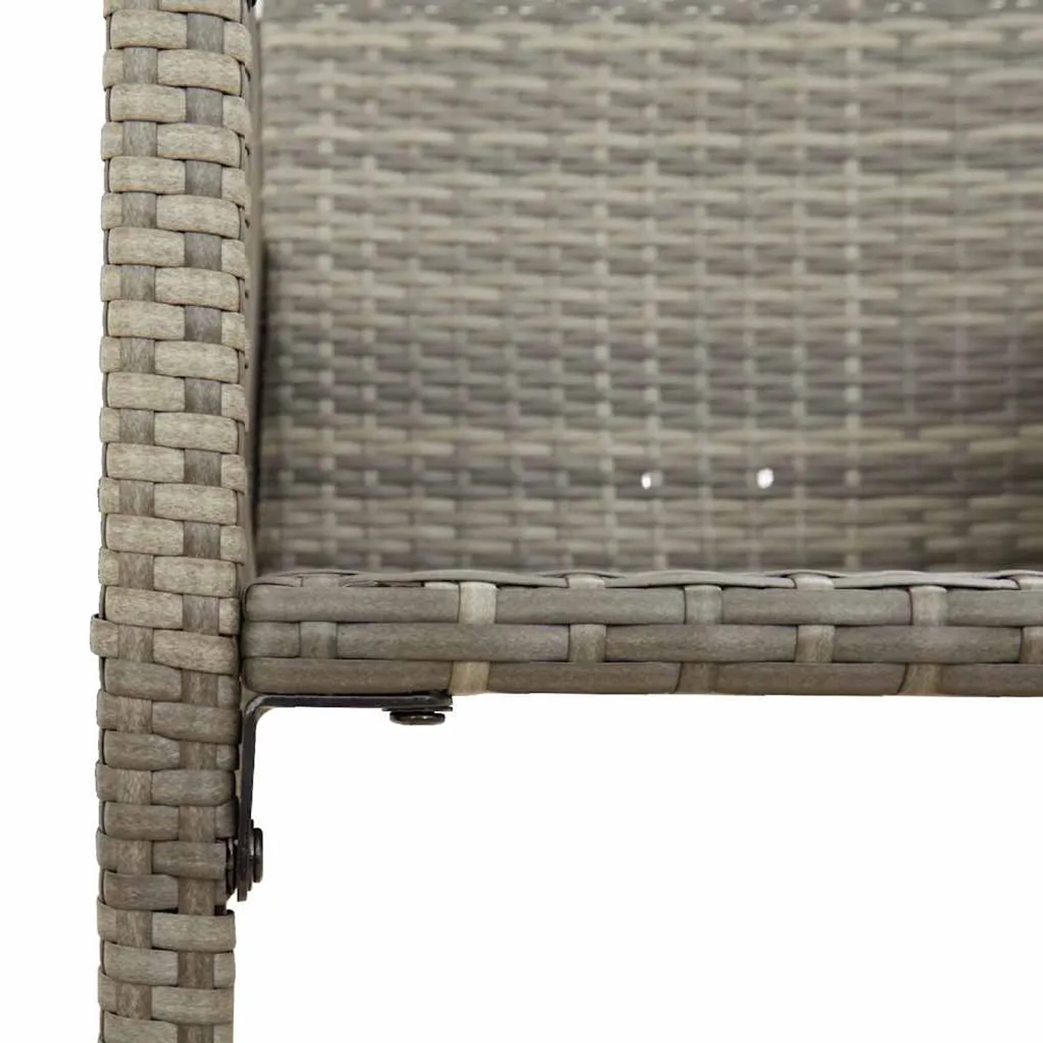 Detailaufnahme: Graues vidaXL Gartenbar-Set aus Polyrattan, Fokus auf Flechtmuster und Stahlrahmen.