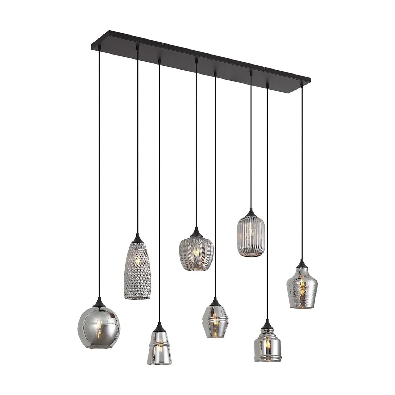 QAZQA Art Deco Hängelampe Schwarz mit Rauchglas 8 Flammig Hanne