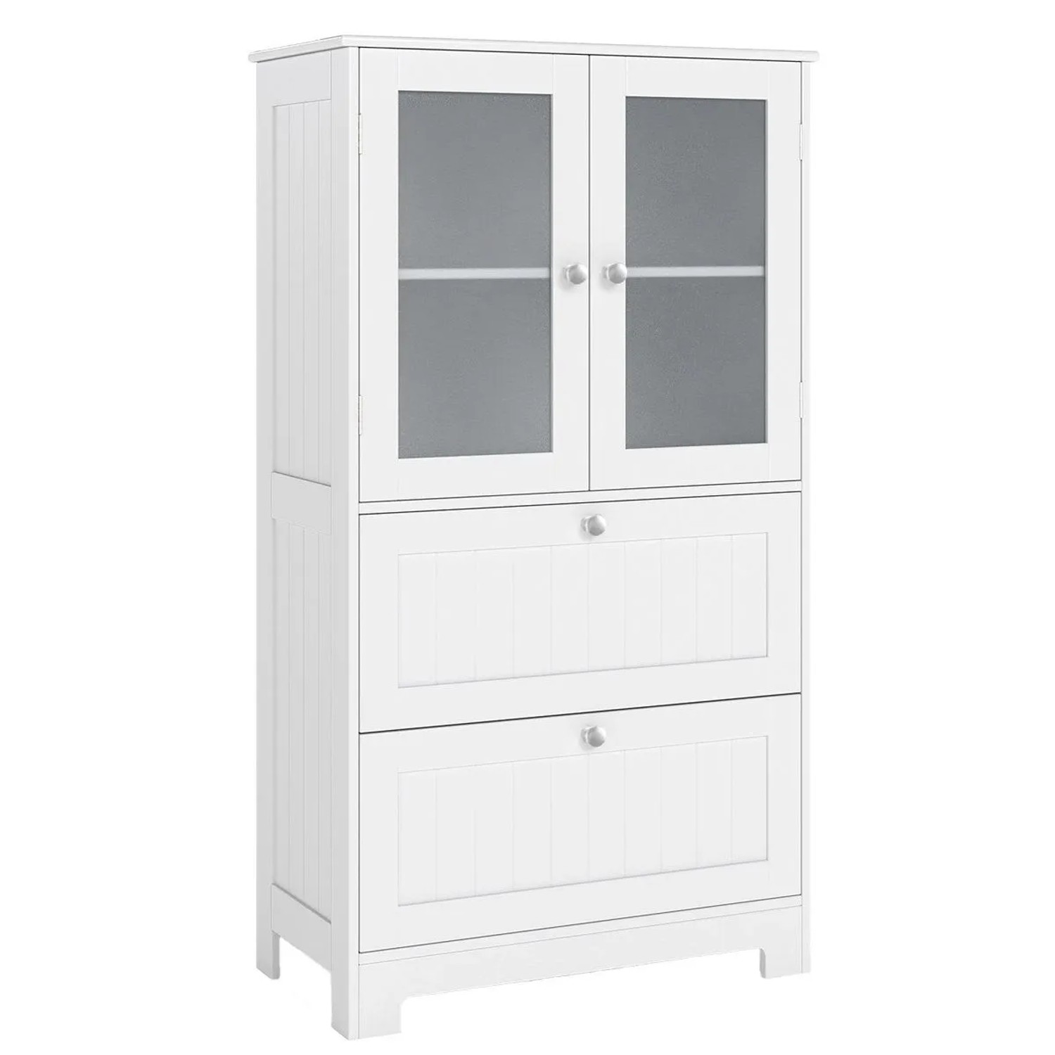 Costway Badschrank Holz Badezimmerschrank mit 2 Schubladen & 2 Glastüren