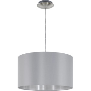 Eglo Pendelleuchte Maserlo in Nickel-Grau mit Stoffschirm, ideal für Wohnräume.