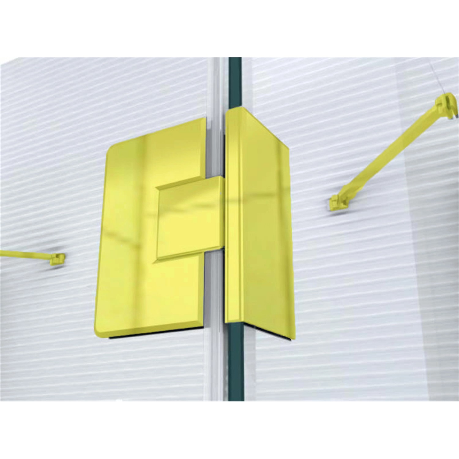 Detailaufnahme: Goldene Scharniere der Glaszentrum Hagen U-Duschkabine.