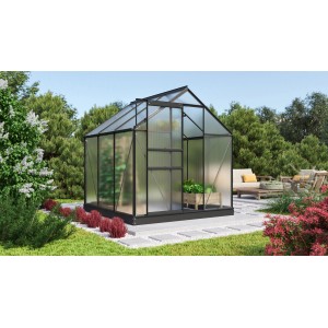 Schwarzes Vitavia Gewächshaus Comet 3800 mit Fundament, 3,8 m² Grundfläche.