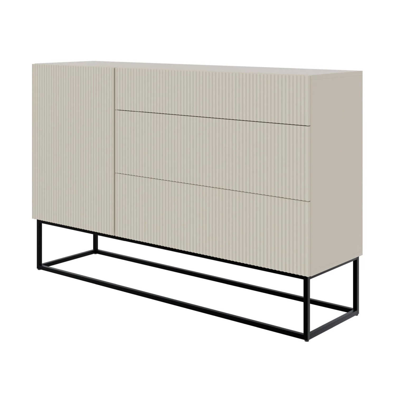 Selsey Sideboard Veldio 140 cm mit 3 Schubladen Greige mit Schwarzen Beinen