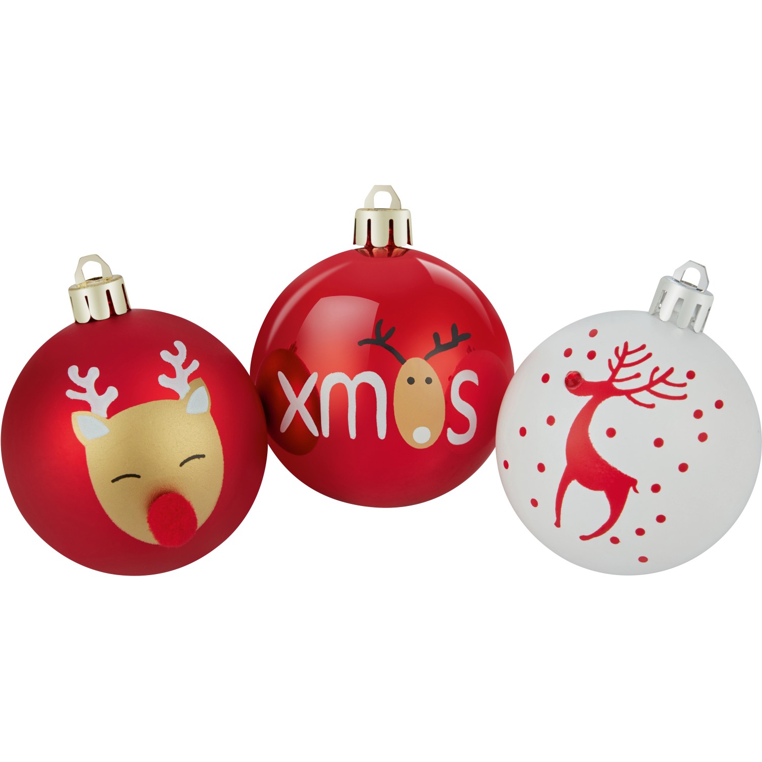 Weihnachtsbaumkugeln Ø 6 cm Kunststoff Rot Weiß Rentier 9-teilig günstig online kaufen