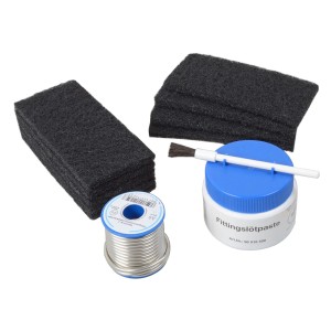 Kirchhoff Lötset: Weichlot, Lötpaste, Reinigungsvlies und Lötfibel für Kupferrohr-Verbindungen.