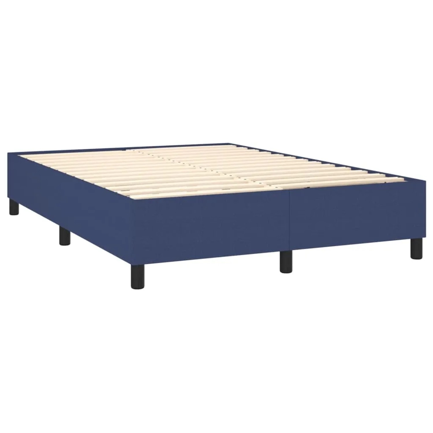 Blaues Boxspringbett 140x200 cm mit Lattenrost, ohne Matratze und Kopfteil.