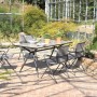 Acamp Gartenmöbel-Set Alpha: 4 Stapelsessel, 1 Glastisch in Anthrazit-Cemento. Ideal für Garten und Terrasse.
