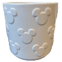 Weißer Keramik-Blumentopf mit Mickey Maus Relief, 14 cm hoch.