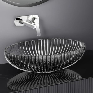 Ovales Emke Aufsatzwaschbecken aus schwarzem Glas, 51x35 cm. Elegantes Design für Ihr Badezimmer.