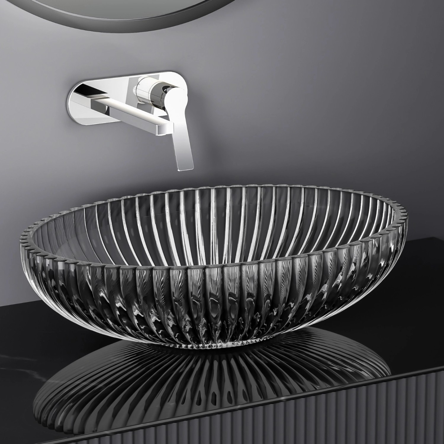 Ovales Emke Aufsatzwaschbecken aus schwarzem Glas, 51x35 cm. Elegantes Design für Ihr Badezimmer.