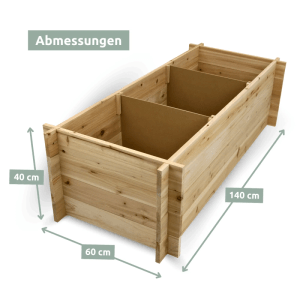 Holz4home Hochbeet aus Tannenholz mit 3 Fächern, 140x60x40cm, ideal für Garten, Balkon und Terrasse.