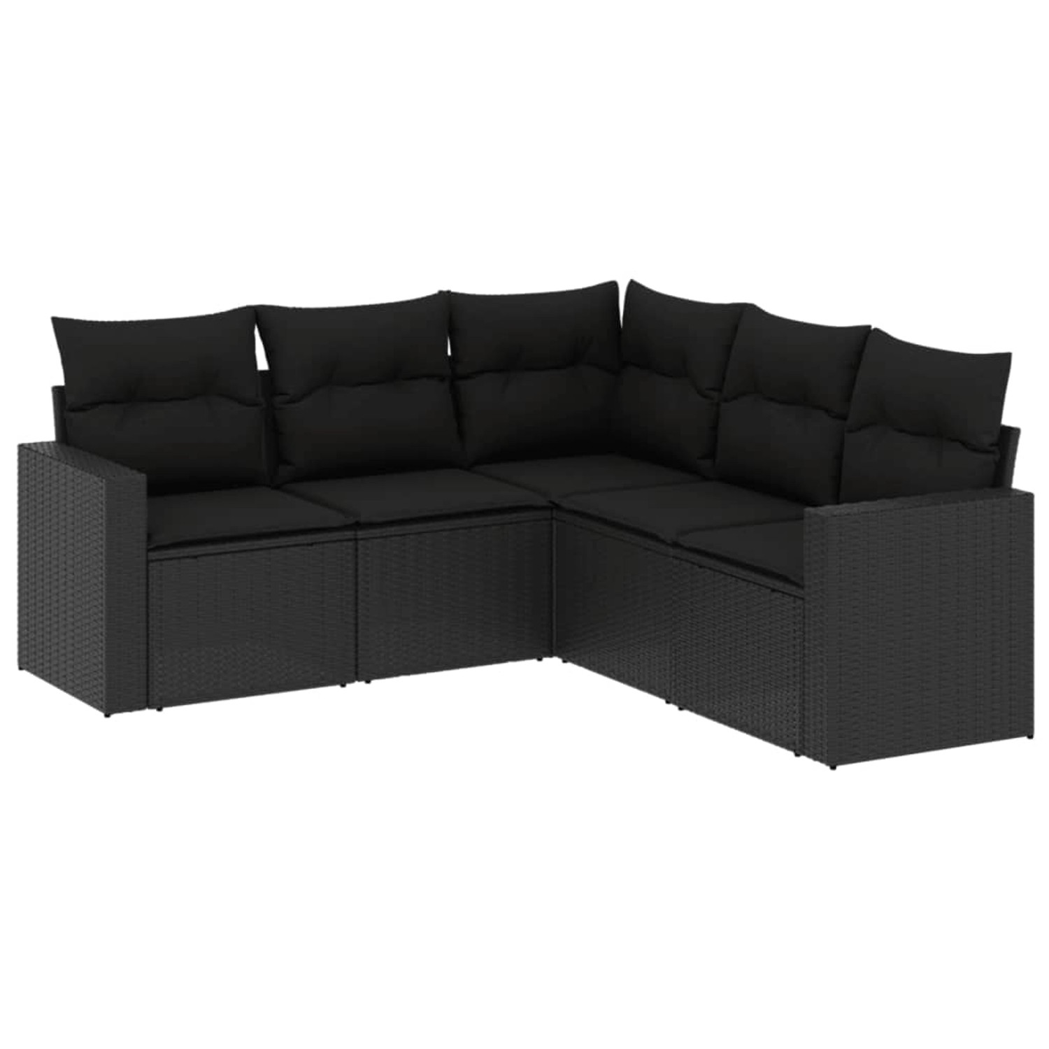 vidaXL 5-Tlg Garten-Sofagarnitur mit Kissen Schwarz Poly Rattan 3218935