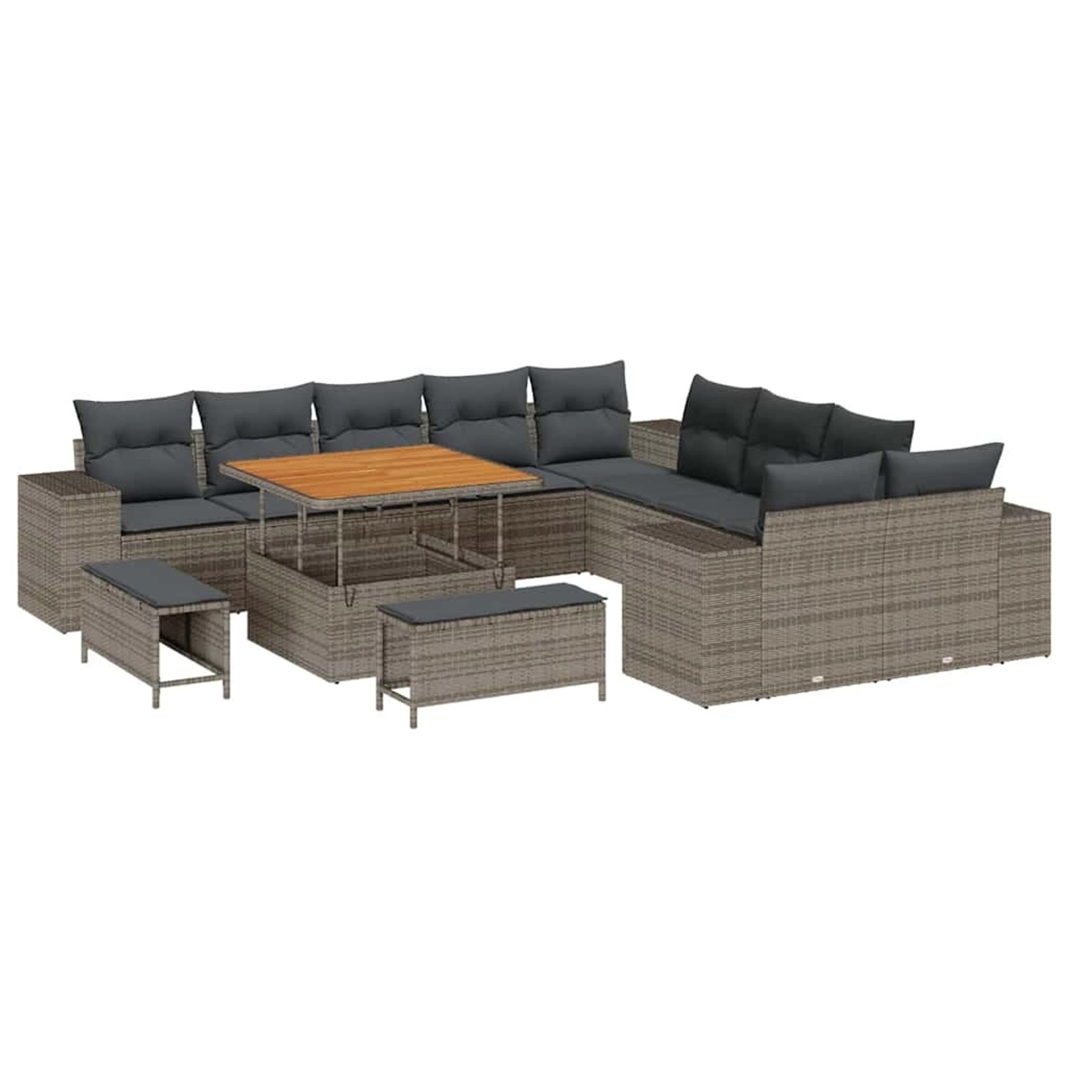vidaXL Garten-Sofa-Set Höhenverstellbar 13-Tlg Grau Poly Rattan 3362058 günstig online kaufen