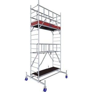Krause Alu-Fahrgerüst ProTec, Arbeitshöhe 5,3 m, mit Rollen und zwei Plattformen.