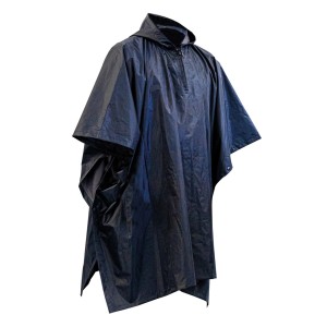 Blauer Regenponcho für Garten & Outdoor mit Kapuze und Reißverschluss.