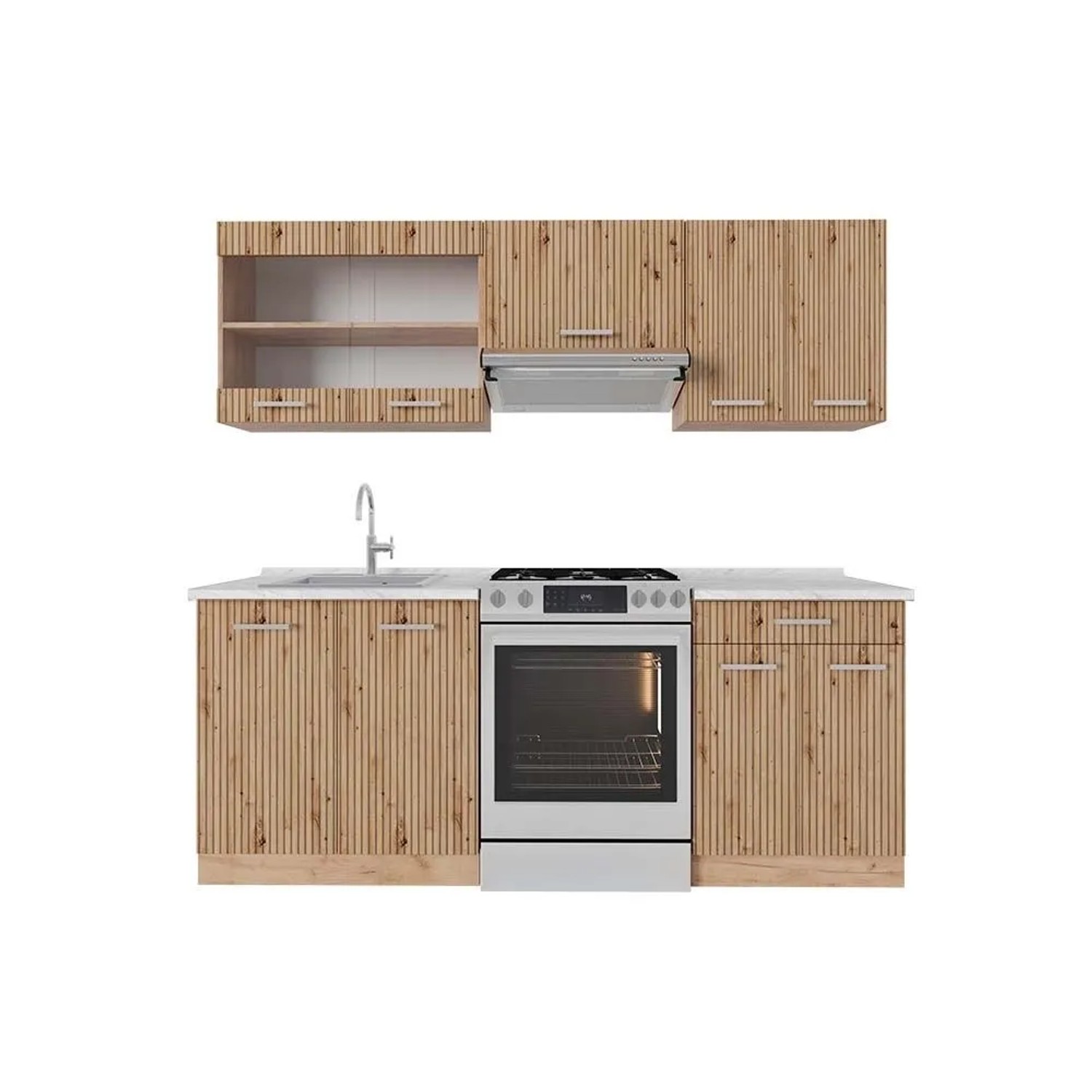 Vicco R-Line Küchenzeile Artisan-Eiche Goldkraft Eiche 200 cm AP Marmor ohne E-Geräte