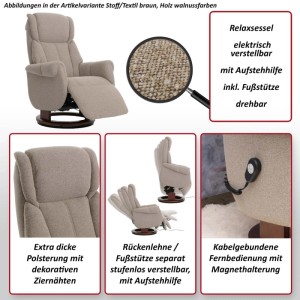 MCA Relaxsessel + Aufstehhilfe N58 Bouclé Stoff Holz Braun Holz Walnussfarben