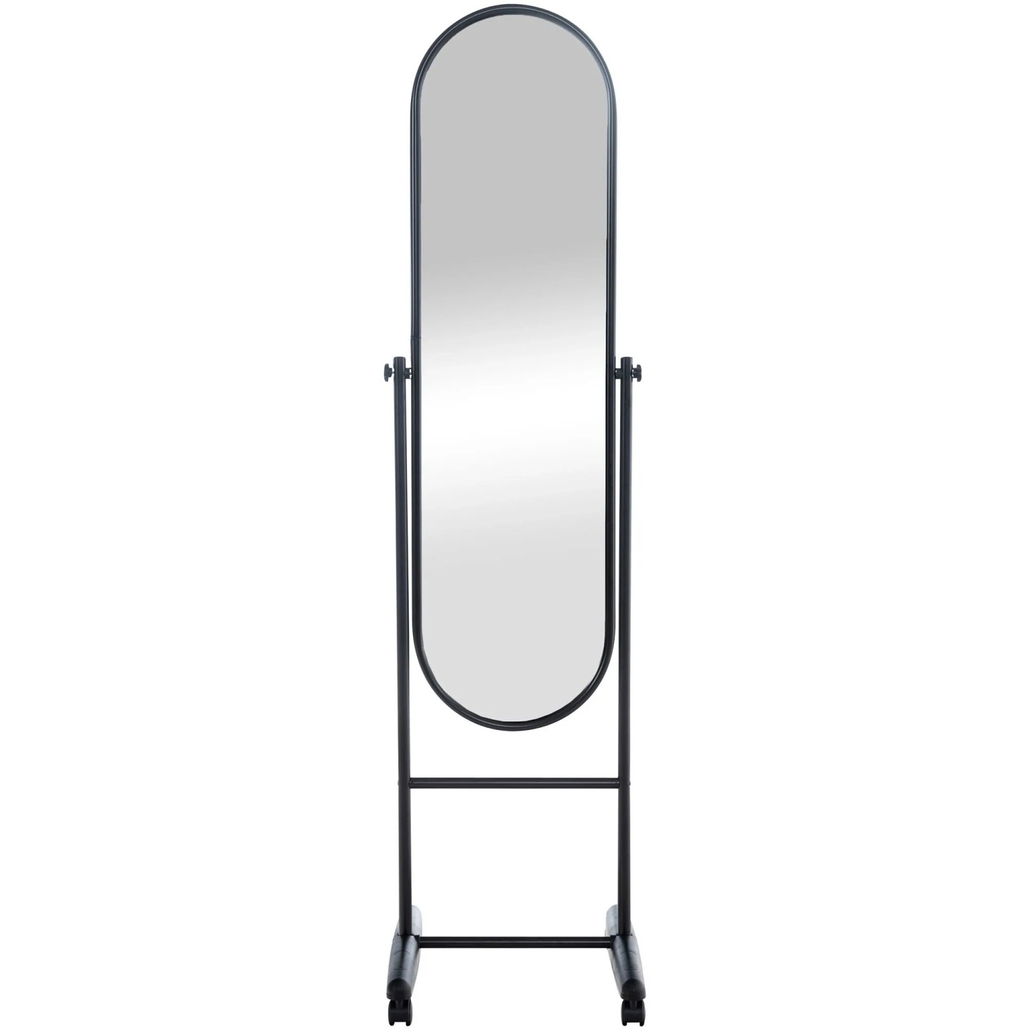 DELUKE Standspiegel MILANO Metall Schwarz 40x42x155cm Mobiler Ganzkörperspiegel Freistehender Spiegel Mit Rollen