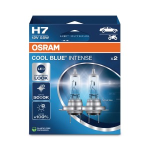 Osram H7 Cool Blue Intense Halogenlampen, 2er-Pack für Autoelektrik mit extra weißem Licht.