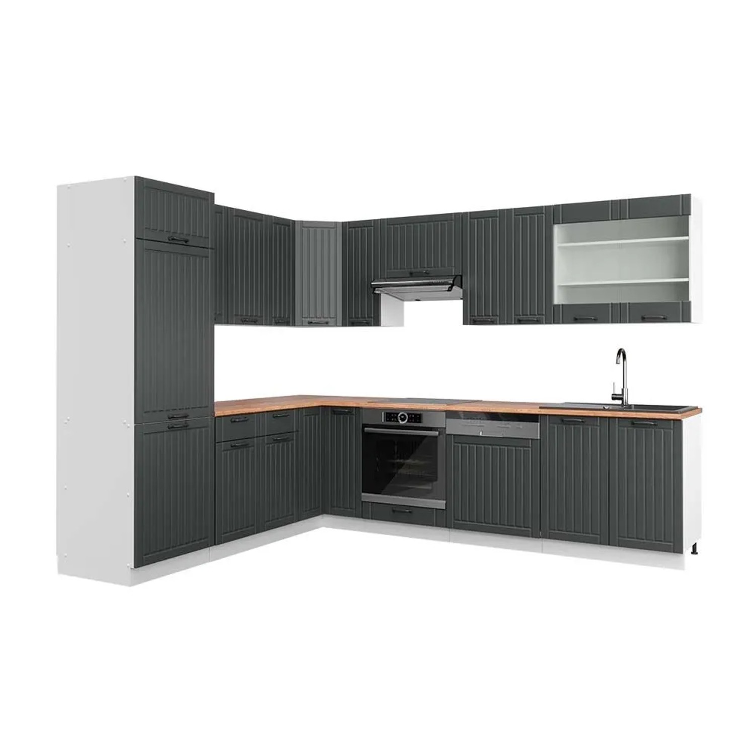 Vicco Eckküche Fame-Line Dunkelgrau/Weiß 287 x 82, AP Eiche