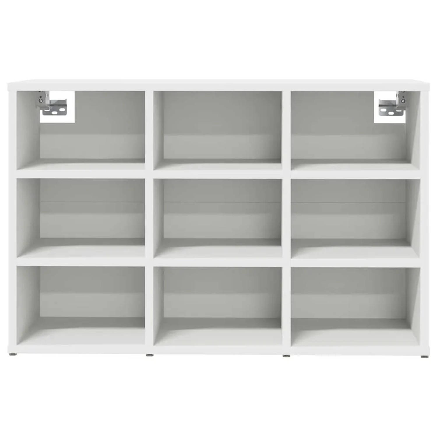Weißer vidaXL Schuhschrank aus Holzwerkstoff mit 9 offenen Regalfächern, ideal für Flur und Stauraum.