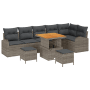 Graues 9-teiliges vidaXL Garten-Sofa-Set aus Poly Rattan mit Tisch und Kissen.