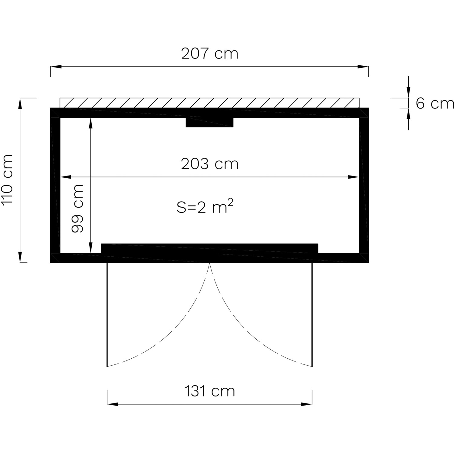 Skizze Gartenschrank Bertilo Box Bike, Maße: 103x207 cm, Anthrazit. Grundriss mit Bemaßung.