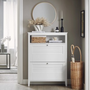 SoBuy Schuhkipper Schmal Schuhschrank mit 2 Klappen für Diele Weiß FSR152-W